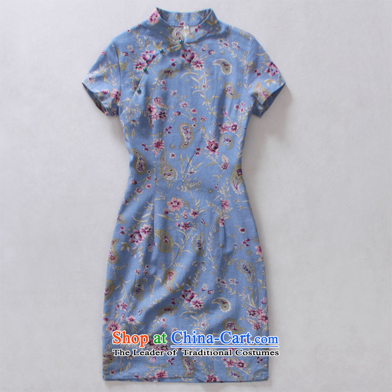 Light of improved Stylish retro summer cotton linen ethnic cheongsam dress female new linen short of Qipao Zi Yuan?M