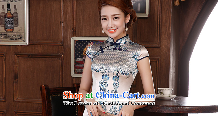 Morning new qipao land 2014 Summer retro improved stylish herbs extract Silk Cheongsam Dress Short of porcelain blue XL Photo, prices, brand platters! The elections are supplied in the national character of distribution, so action, buy now enjoy more preferential! As soon as possible.