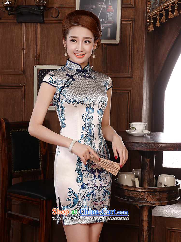 Morning new qipao land 2014 Summer retro improved stylish herbs extract Silk Cheongsam Dress Short of porcelain blue XL Photo, prices, brand platters! The elections are supplied in the national character of distribution, so action, buy now enjoy more preferential! As soon as possible.