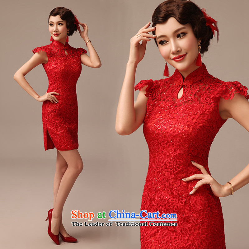 2015 new marriages short of qipao bows services on-chip lace marriage qipao summer red , L, plumbing, , , , shopping on the Internet