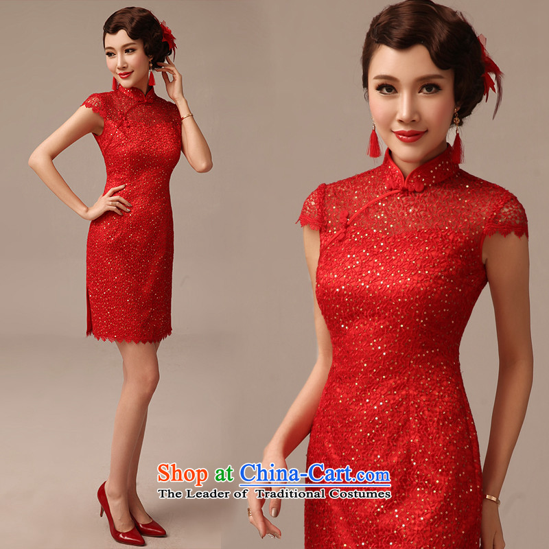2015 new marriages QIPAO) Red bride wedding short qipao bows services for summer RED M Kit Man , , , shopping on the Internet
