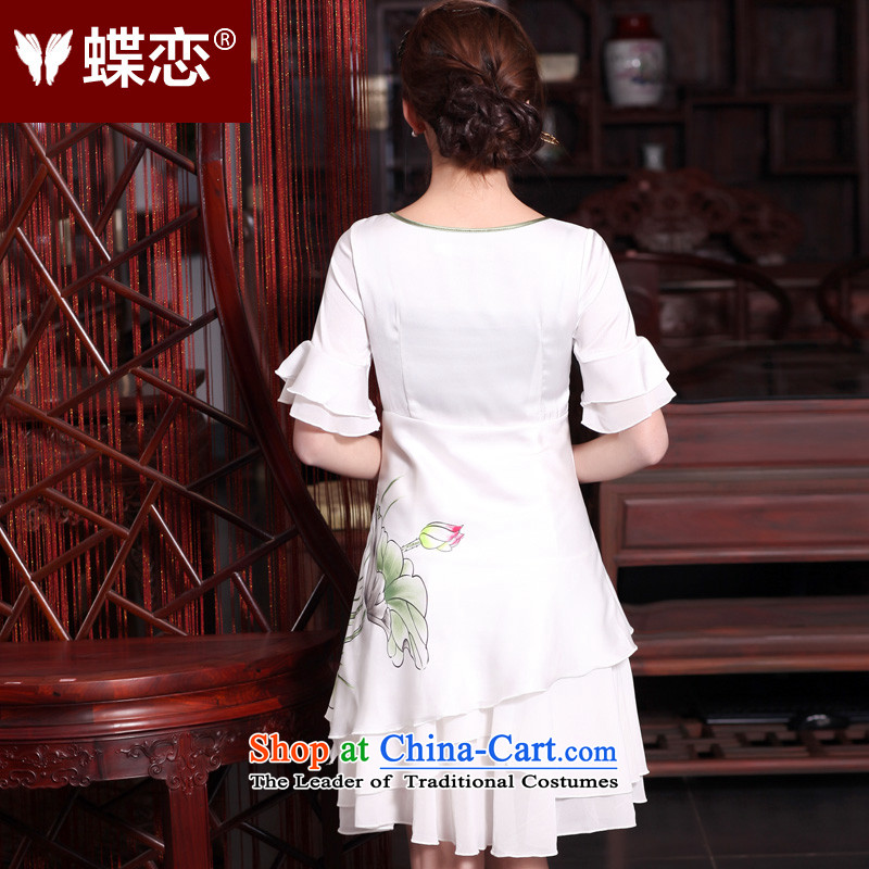 Butterfly Lovers 2015 Summer new improved cheongsam dress nation old hand-painted Lotus Sau San chiffon dresses 30678 female white XXL, Butterfly Lovers , , , shopping on the Internet