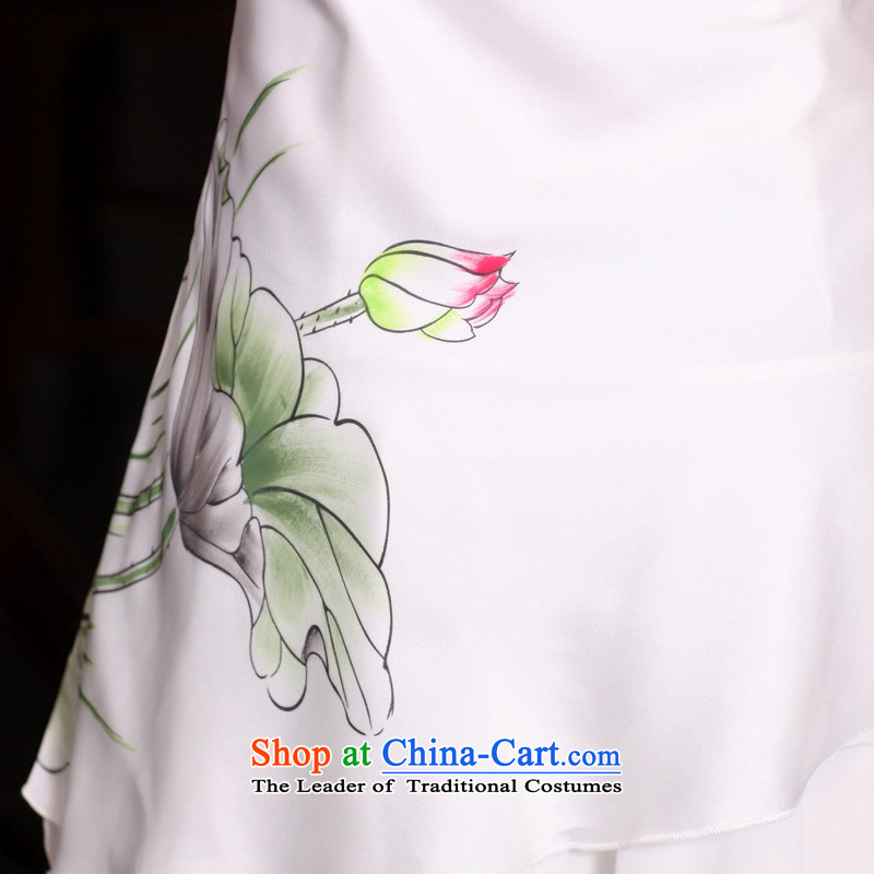 Butterfly Lovers 2015 Summer new improved cheongsam dress nation old hand-painted Lotus Sau San chiffon dresses 30678 female white XXL, Butterfly Lovers , , , shopping on the Internet