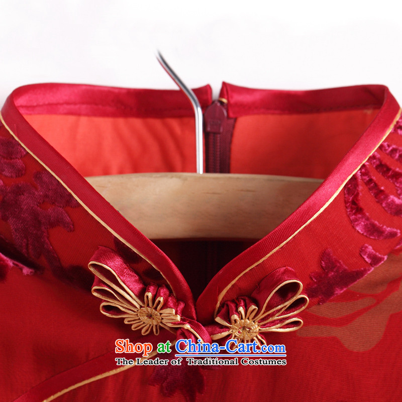 Silk burned wedding banquet qipao lint-free high quality improvement for summer retro Tang Women's clothes RED M (2 feet C14-6005 1 waist ),CHOSHAN LADIES,,, shopping on the Internet