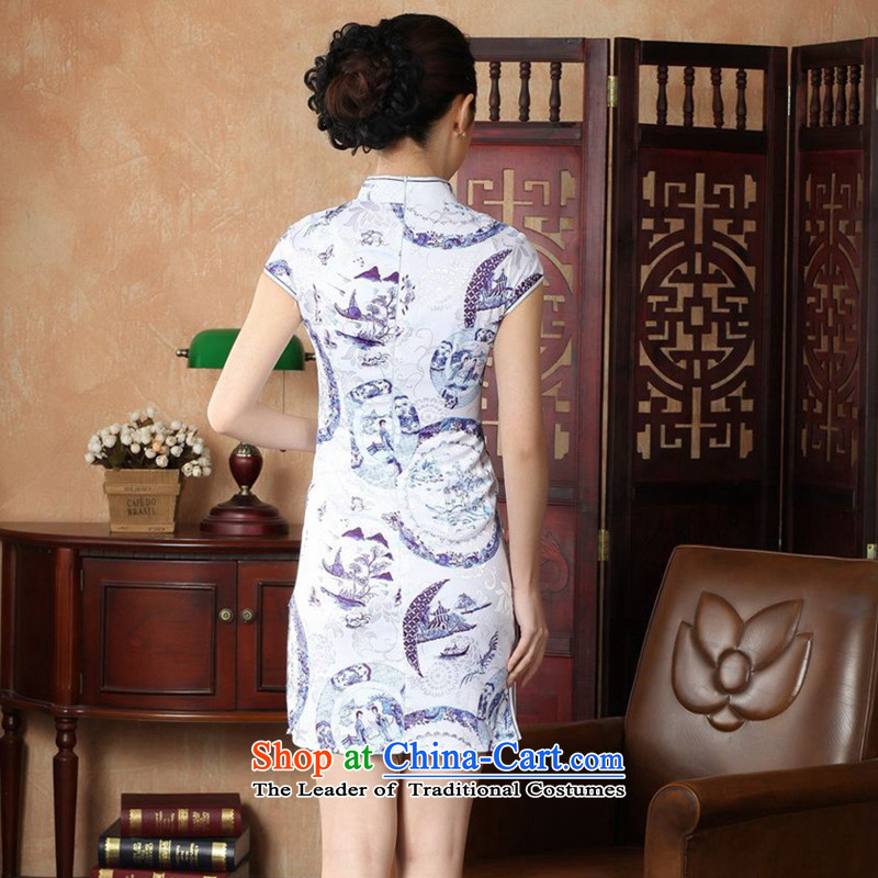Figure for summer flowers new women's elegant Chinese collar is pressed to improve cotton Tang dynasty hand-painted white D0226 retro short qipao 2XL, floral shopping on the Internet has been pressed.
