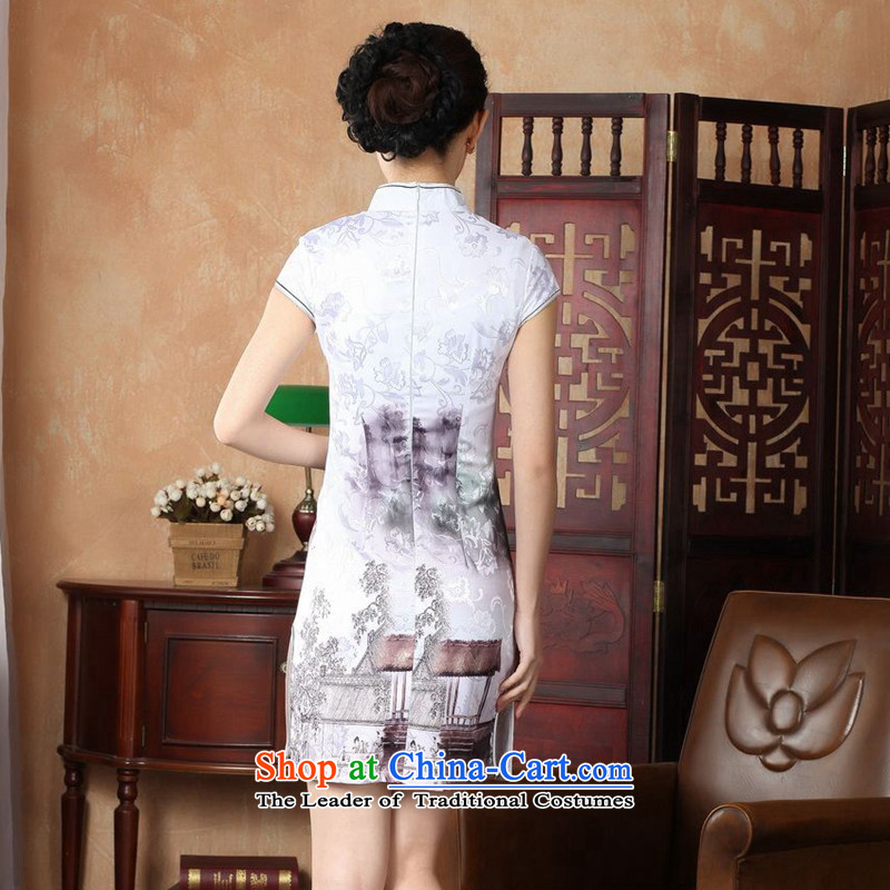 Figure for summer flowers new women's Chinese improved collar is pressed to cotton hand-painted Tang dynasty retro short white flowers 2XL, qipao figure , , , shopping on the Internet
