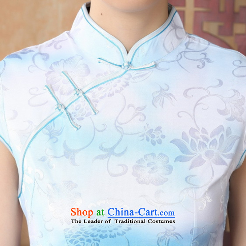 Take the new summer figure female cheongsam collar Chinese improved hand-painted a lapel COTTON SHORT views of Qipao Tang dynasty white floral M , , , D0222-a shopping on the Internet