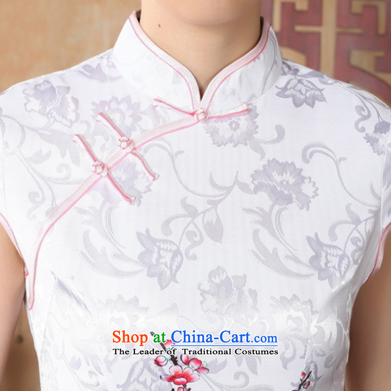 Figure for summer flowers new women's Chinese improved collar is traversed by the Tang dynasty hand-painted COTTON SHORT qipao White , Sepia floral shopping on the Internet has been pressed.