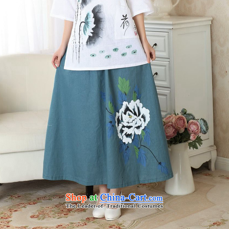 It new summer 2014 hand-painted qipao China wind retro-bag elastic waist large long skirt hand-painted body P0010 P M, flower skirt figure , , , shopping on the Internet