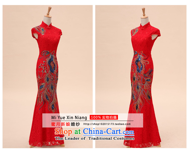Honeymoon bride Summer 2015 new stylish red bride bows qipao Phoenix embroidery lace Sau San qipao elegance RED M picture, prices, brand platters! The elections are supplied in the national character of distribution, so action, buy now enjoy more preferential! As soon as possible.