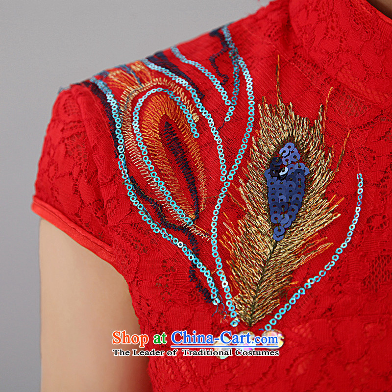 Honeymoon bride Summer 2015 new stylish red bride bows qipao Phoenix embroidery lace Sau San qipao elegance RED M honeymoon bride shopping on the Internet has been pressed.