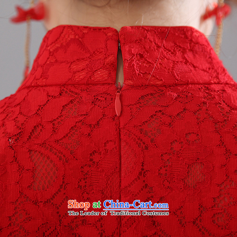 Honeymoon bride Summer 2015 new stylish red bride bows qipao Phoenix embroidery lace Sau San qipao elegance RED M honeymoon bride shopping on the Internet has been pressed.