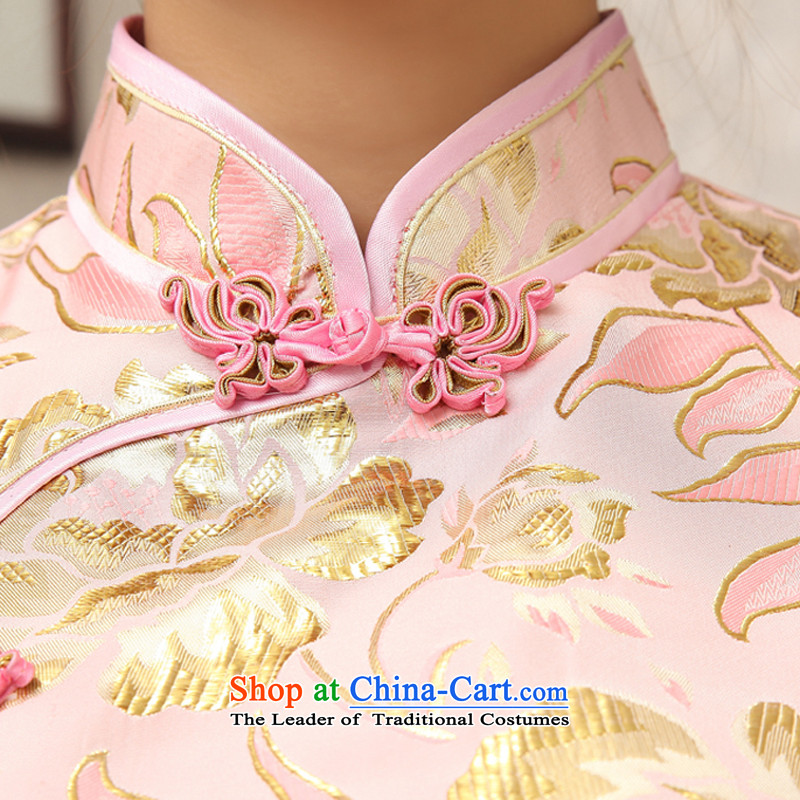 Rain was serving traditional Chinese clothing bows mother long marriage, short-sleeved Sau San silk dress pink bridal dresses QP493 spring and summer pink Suzhou shipment XL, rain-sang Yi shopping on the Internet has been pressed.