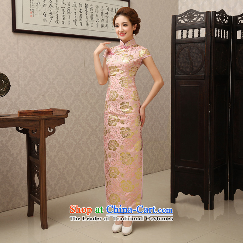 Rain was serving traditional Chinese clothing bows mother long marriage, short-sleeved Sau San silk dress pink bridal dresses QP493 spring and summer pink Suzhou shipment XL, rain-sang Yi shopping on the Internet has been pressed.