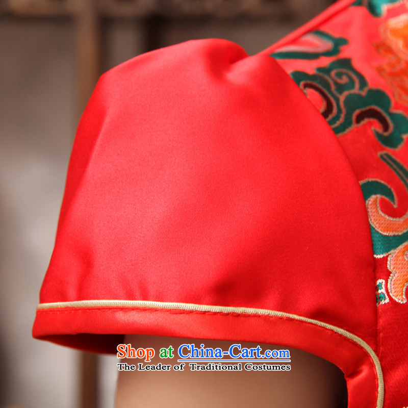 Rain-sang Yi New 2015 Summer qipao bride improved stylish red short-sleeved Sau San video thin Chinese wedding dress uniform QP494 bows RED M rain still Yi shopping on the Internet has been pressed.
