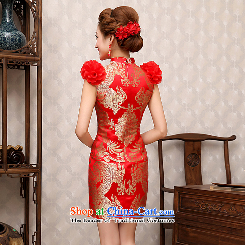 Rain-sang yi bride wedding dress wedding dresses red improved Chinese Short sleeveless qipao QP485 serving drink red XL, rain is yi , , , shopping on the Internet