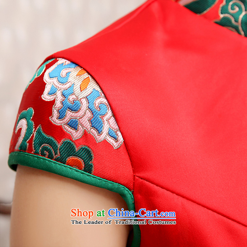 Rain-sang yi bride wedding wedding dress red bride qipao improved stylish short qipao front stub long after the marriage qipao bows services XL, red rain QP482 yet Yi shopping on the Internet has been pressed.