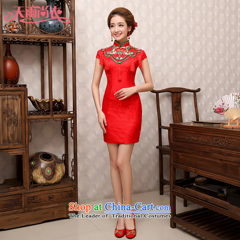 Rain-sang yi 2015 new marriage summer short of Qipao Chinese style wedding fashion bride bows services improved graphics thin QP481 Sau San Red XL