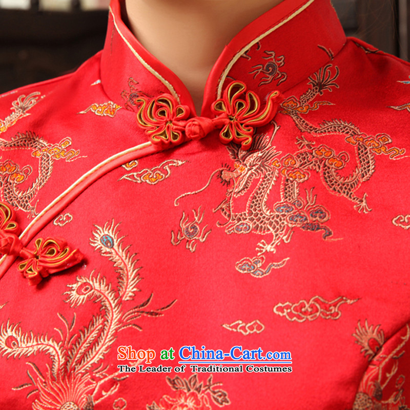 Rain-sang Yi marriages long cheongsam high on the forklift truck Sau San dress classical embroidery will serve for hotel courtesy service etiquette bows qipao QP474 services dark red , L, rain is yi , , , shopping on the Internet
