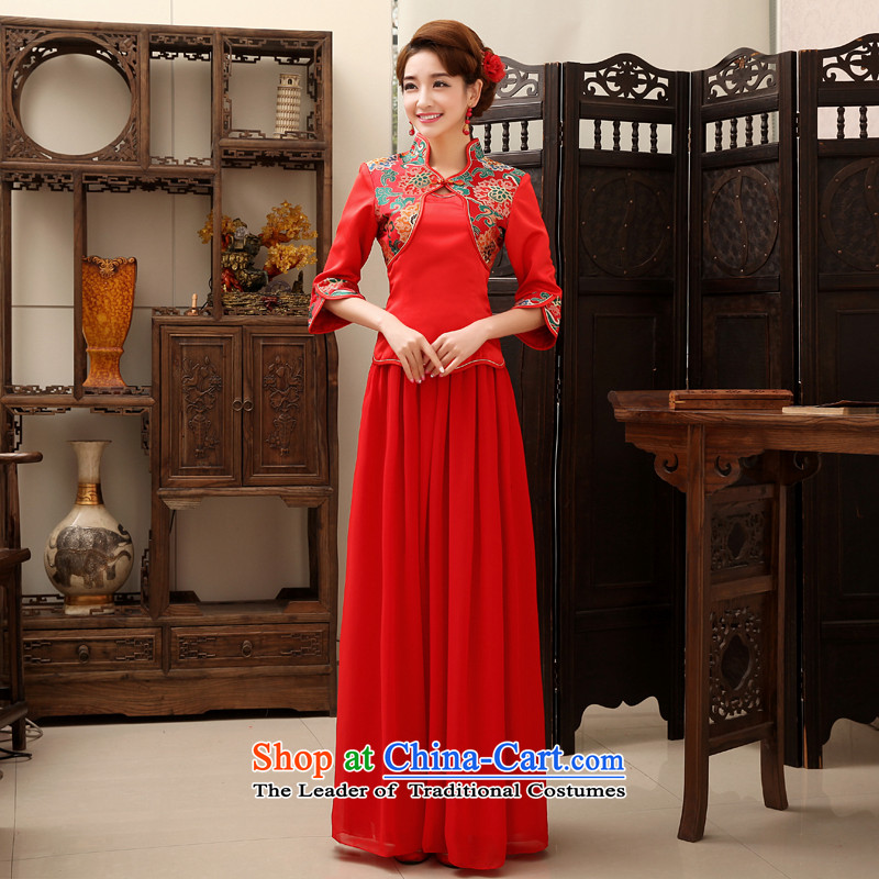 Rain in spring 2015, the bride still yi wedding dress stylish and elegant short-sleeved red bows serving a seven-sleeved cheongsam dress kit QP469 Red 7 L, rain-sang-sleeved clothing shopping on the Internet has been pressed.