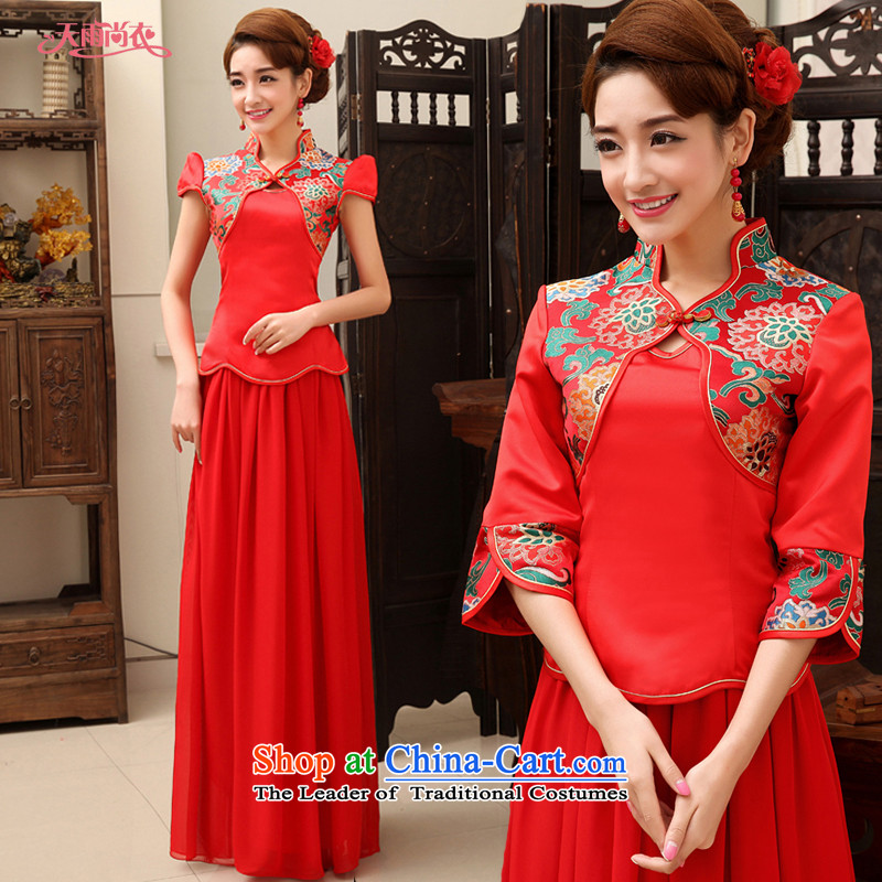 Rain in spring 2015, the bride still yi wedding dress stylish and elegant short-sleeved red bows serving a seven-sleeved cheongsam dress kit QP469 Red 7 L, rain-sang-sleeved clothing shopping on the Internet has been pressed.