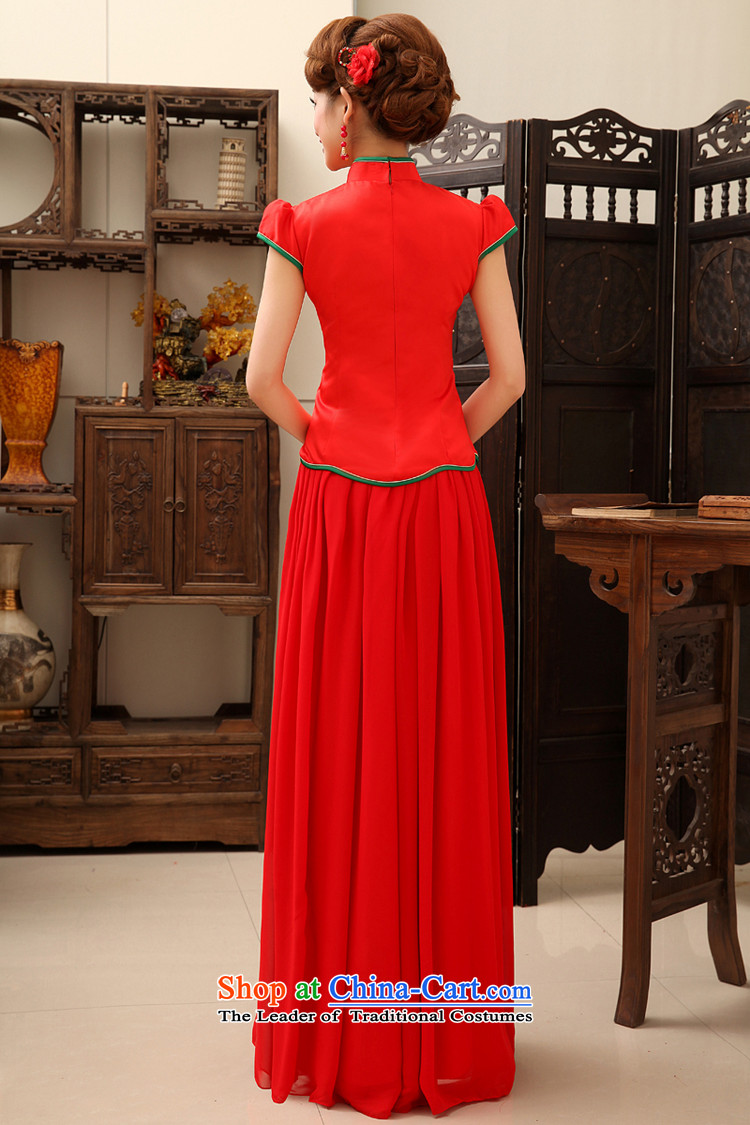 Rain-sang yi bride wedding Wedding Dress Short-sleeved red long serving modern improved qipao bows QP468 RED L picture, prices, brand platters! The elections are supplied in the national character of distribution, so action, buy now enjoy more preferential! As soon as possible.