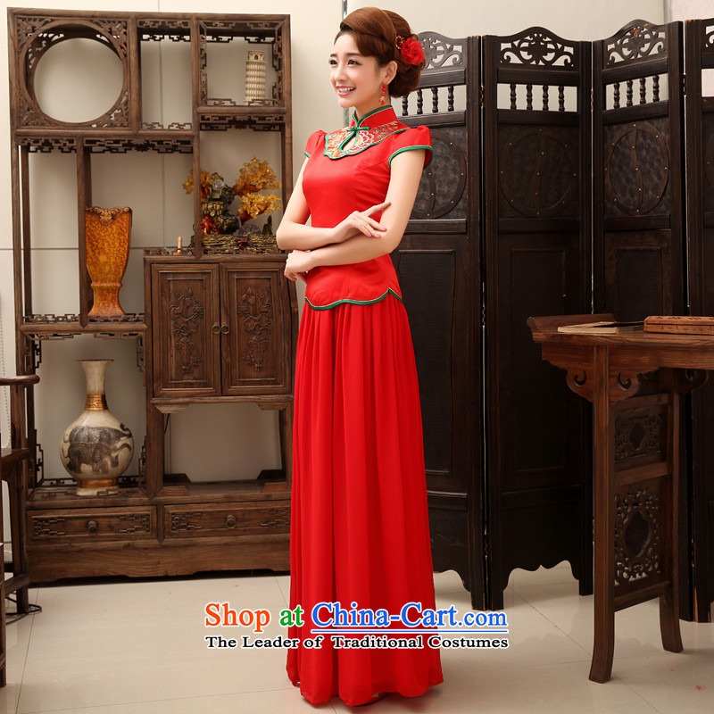 Rain-sang yi bride wedding Wedding Dress Short-sleeved red long serving modern improved qipao bows QP468 RED , L, rain is yi , , , shopping on the Internet