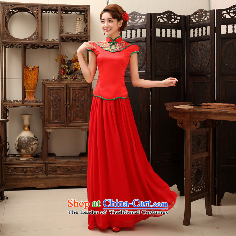 Rain-sang yi bride wedding Wedding Dress Short-sleeved red long serving modern improved qipao bows QP468 RED , L, rain is yi , , , shopping on the Internet