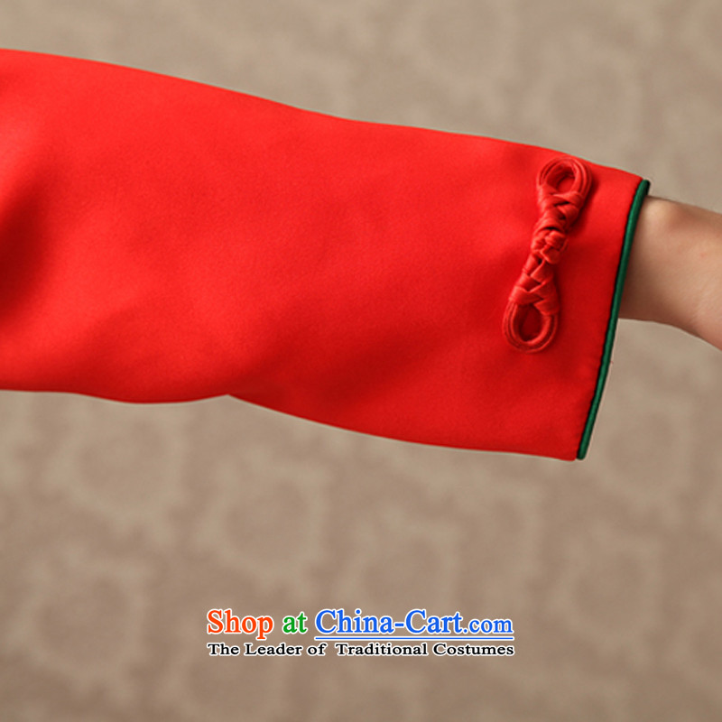 Rain-sang yi wedding dress bows to the chiffon chinese red color long-sleeved long bride advanced damask round his breast enhancement of Qipao QP487 RED XL, rain is yi , , , shopping on the Internet