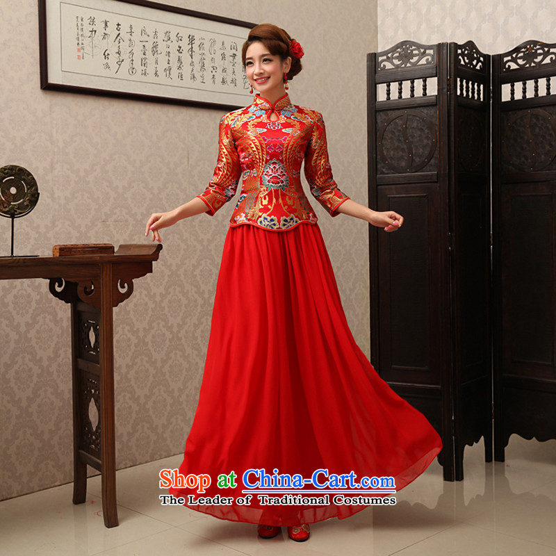Rain was married yi wedding dresses cheongsam dress retro improved red 7 cuff toasting champagne bridal services during the Spring and Autumn Chinese qipao QP463 long red XL, rain is yi , , , shopping on the Internet