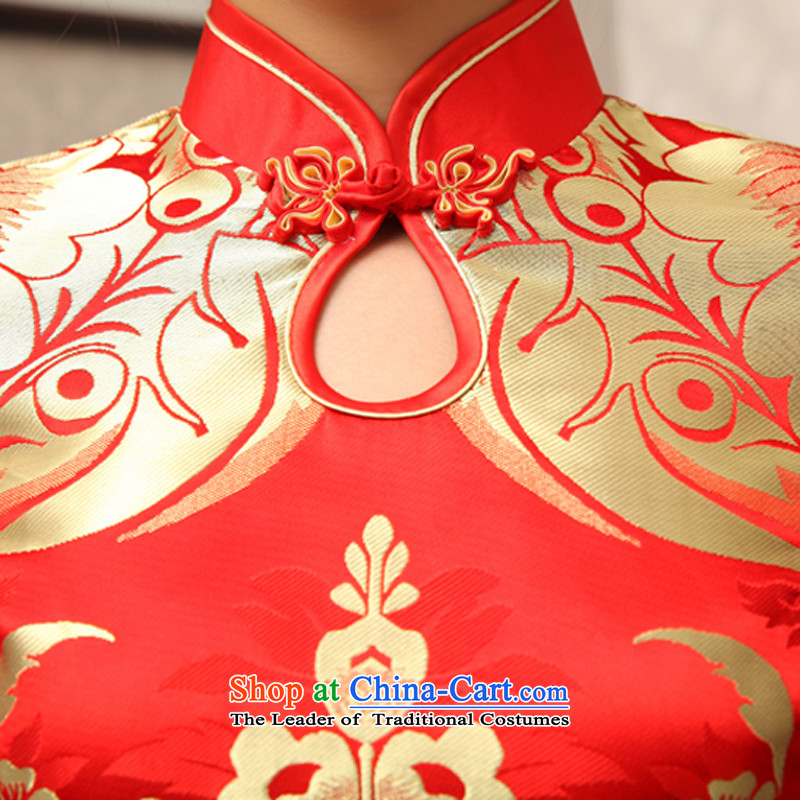 Rain-sang yi new bride wedding dress long skirt bows service long-sleeved red kit marriage chiffon qipao QP461 kit red XL, rain is yi , , , shopping on the Internet