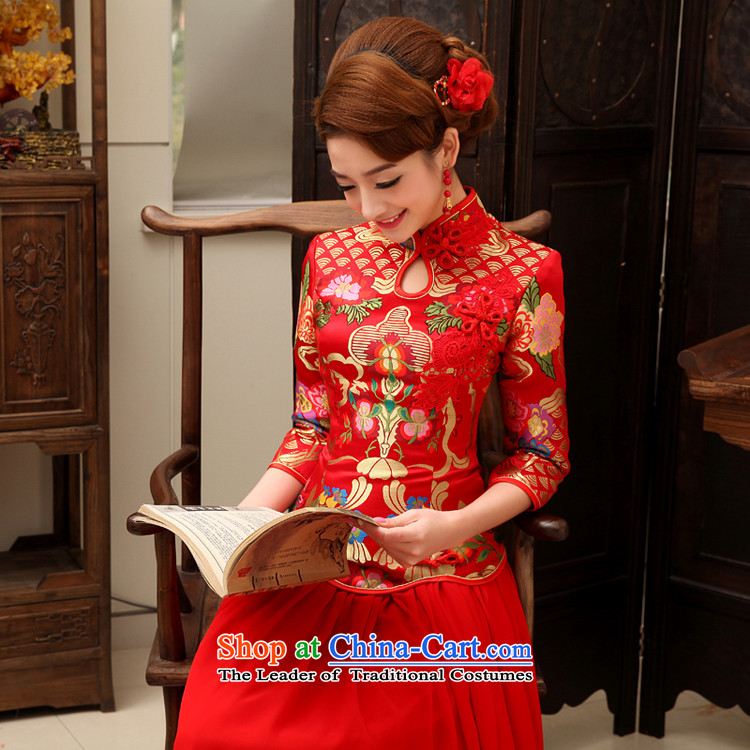 Rain in spring and autumn Yi Sang-bride wedding wedding dress 2015 new autumn and winter clothing back door skirts bows red chiffon kit QP458 qipao red XL Photo, prices, brand platters! The elections are supplied in the national character of distribution, so action, buy now enjoy more preferential! As soon as possible.
