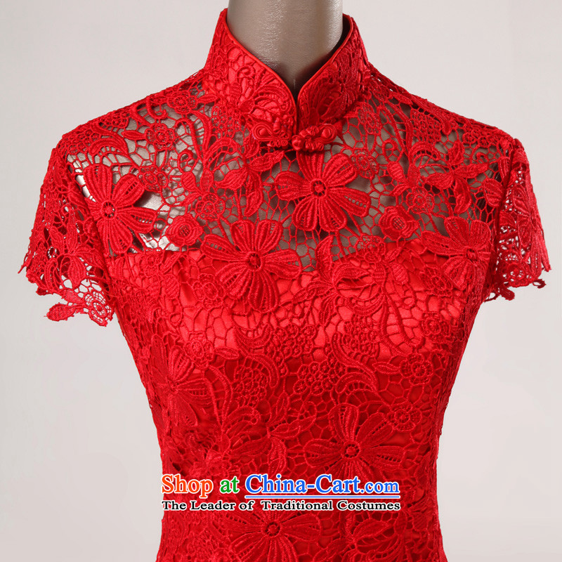 Honeymoon bride Wedding 2015 Red elegant embroidery lace brides snow lint-free drink long red , L, bride honeymoon qipao shopping on the Internet has been pressed.