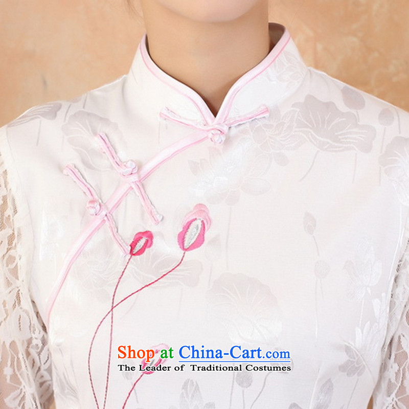 The 2014 summer flowers Figure of Chinese qipao new women's improved Tang Dynasty Mock-Neck Shirt embroidery in italics badges of 2339 White XL, Flower Sleeve Figure , , , shopping on the Internet