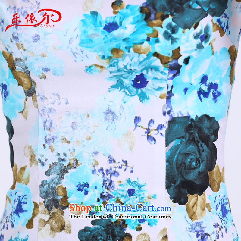 In accordance with the American's summer short-sleeved qipao female cheongsam dress short, Retro classic and elegant qipao stamp daily female blue , L, in accordance with the (leyier Lok) , , , shopping on the Internet