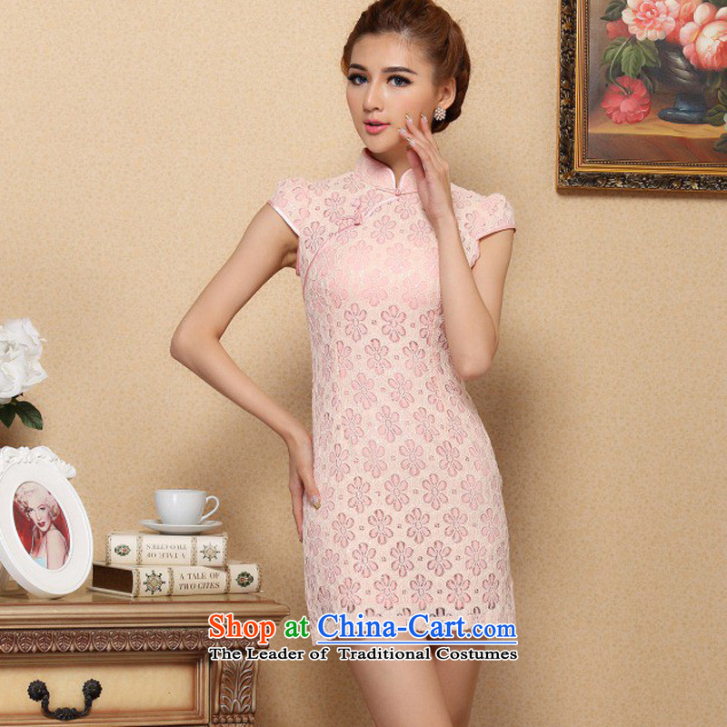 In the new kit stylish Sau San improved ties with Lace Embroidery manually pearl cheongsam dress daily banquet cheongsam dress 898# pink , L, Cheng Kejie, the , , , shopping on the Internet
