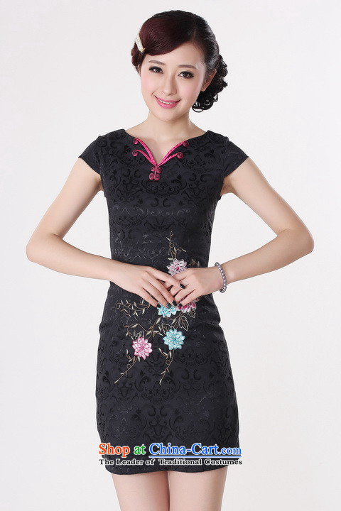 158 Jing qipao summer improved retro dresses V-Neck Pure Cotton Chinese cheongsam dress embroidered short of improved 0214 -A black L, paras. 110115) picture burden recommendations, prices, brand platters! The elections are supplied in the national character of distribution, so action, buy now enjoy more preferential! As soon as possible.