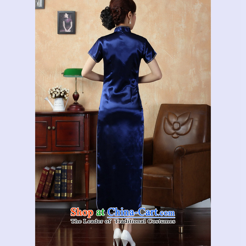 The 2014 summer flowers figure for women of the new Chinese qipao improved version of a collar badges of silk embroidery retro long qipao J3407 J3407 on cyan , L, floral shopping on the Internet has been pressed.