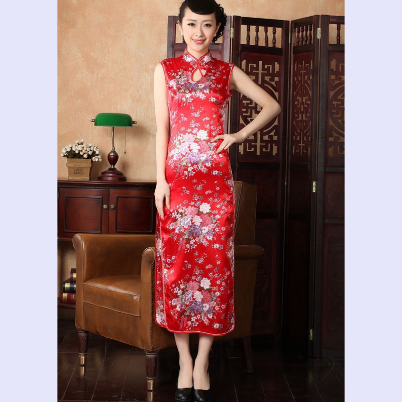 The 2014 summer flowers figure for women of the new Chinese improved collar cotton hand-painted retro stamp long qipao J5111 red flower 2XL, 146 figure , , , shopping on the Internet