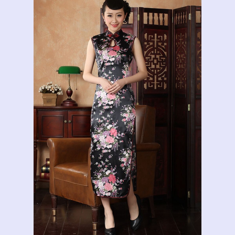 The 2014 summer flowers figure for women of the new Chinese qipao improved collar cotton hand-painted Tang dynasty retro long qipao J5113 146 Black 2XL, floral shopping on the Internet has been pressed.