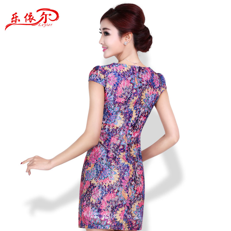 In accordance with the American's 2015 short-sleeved summer short of qipao cheongsam dress girls and women daily qipao classical beige XL, in accordance with the (leyier Lok) , , , shopping on the Internet
