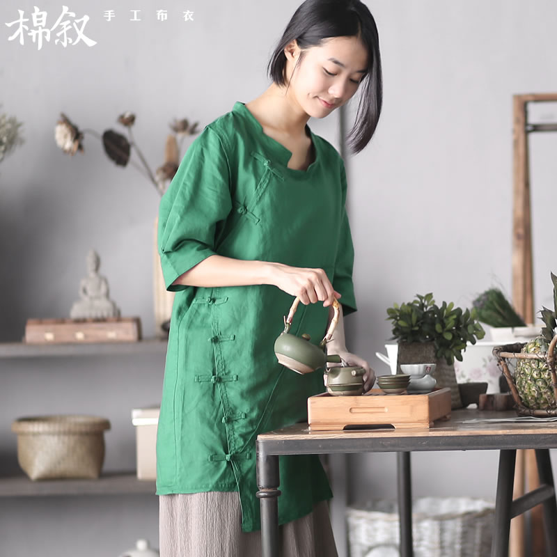 The Syrian cotton 1036 page of the Shanghai Chinese Antique improved disk detained qipao summer fashion, cuff cheongsam dress dark green M cotton Syrian shopping on the Internet has been pressed.