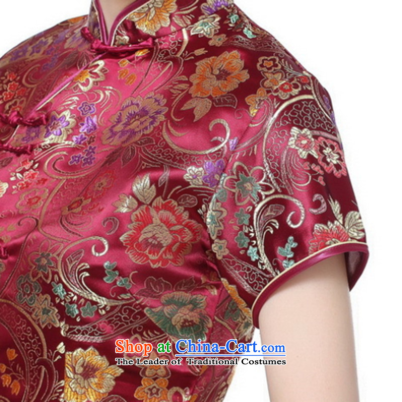 Figure for summer flowers new women's Chinese qipao gown ramp improved collar silk poster Tang dynasty retro ten tablets of Qipao J0025 deduction long red M, floral shopping on the Internet has been pressed.