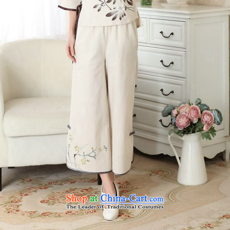 Take the new summer figure Tang dynasty ladies pants, roving entertainment Han-wide-legged pants ethnic cotton linen ladies pants m Yellow M, floral shopping on the Internet has been pressed.
