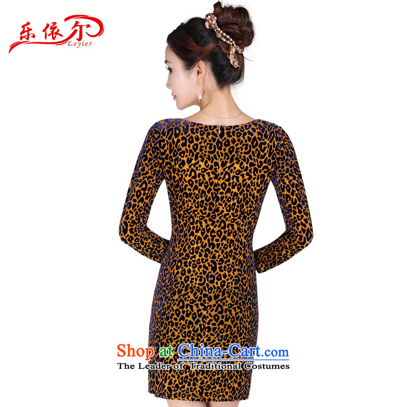 In accordance with the American's summer new women's long-sleeved velvet cheongsam dress Chinese Antique embroidery cheongsam dress LYE1349 Leopard , L, in accordance with the (leyier Lok) , , , shopping on the Internet