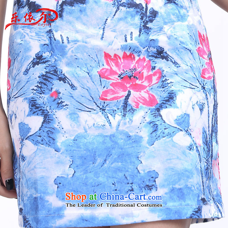 In accordance with the American's summer, New hand-painted cheongsam dress elegant qipao and sexy improved retro graphics, Sau San thin short white XL, America LYE1367 Qipao (leyier under) , , , shopping on the Internet