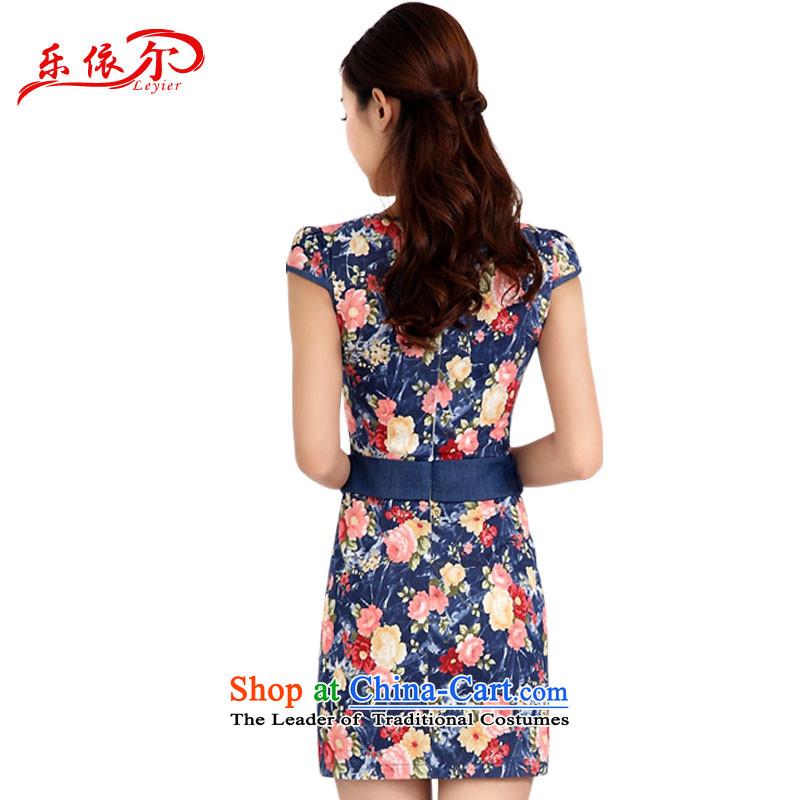 In accordance with the details of the fun, Ms. qipao retro Sau San stamp short-sleeved short skirt girls) cowboy style qipao qipao LYE1403 quality blue (good quality fabrics) (in accordance with the American XXL, leyier) , , , shopping on the Internet