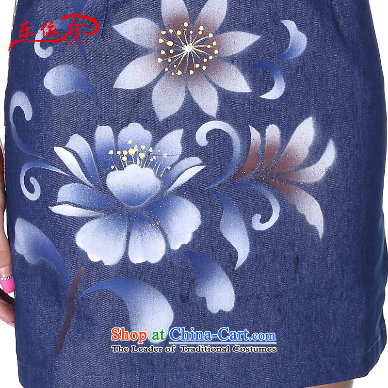 In accordance with the American Women's Summer's new improved cheongsam dress short of stylish cheongsam dress suit Chinese qipao LYE1711 antique dark blue M, in accordance with the (leyier Lok) , , , shopping on the Internet