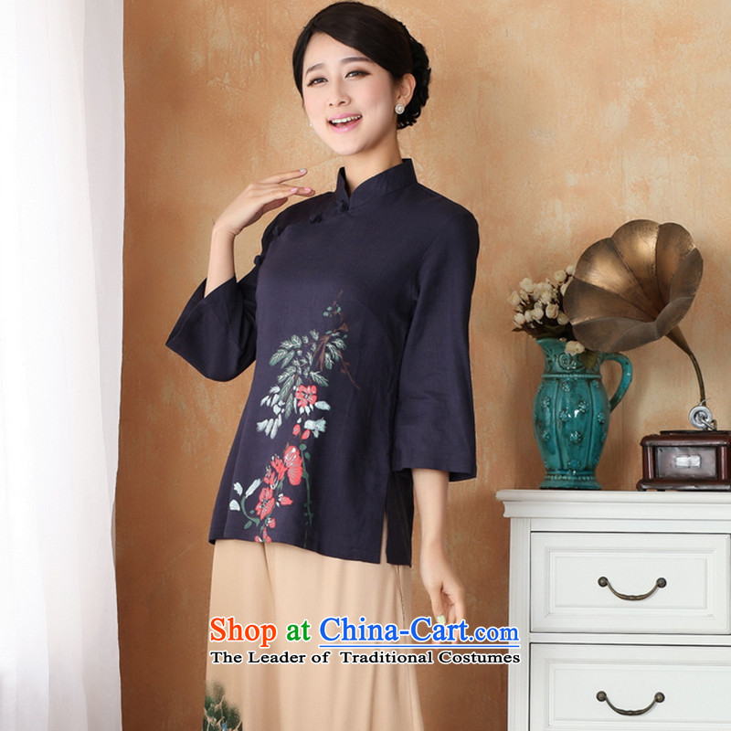 It 2014 stylish new hand-painted qipao cotton linen clothes large Chinese women improved Han-Tang dynasty, summer - 2 Color 2XL, floral shopping on the Internet has been pressed.