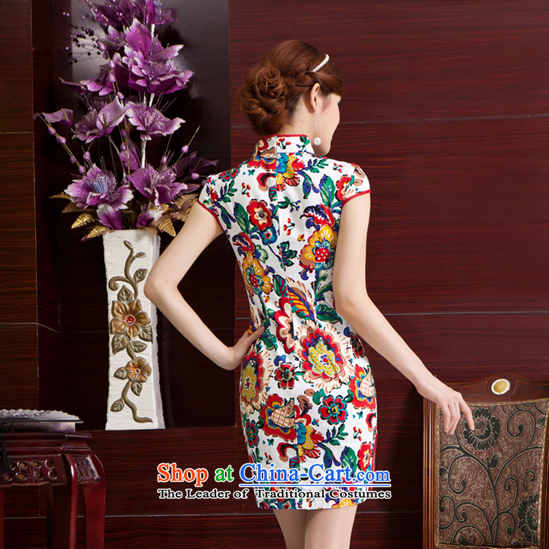 Rain Coat and stylish yet improved China wind qipao Sau San large short-sleeved everyday dress summer QP7008 qipao picture color S, rain-sang Yi shopping on the Internet has been pressed.